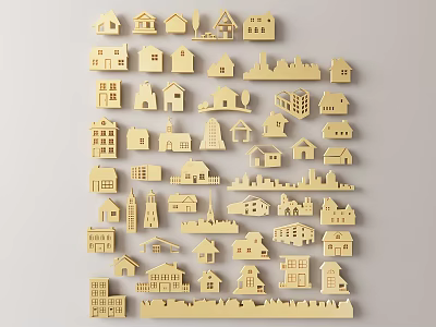 Wooden House Shaped Wall Decor with Various Building Silhouettes for Home Decoration 3d model