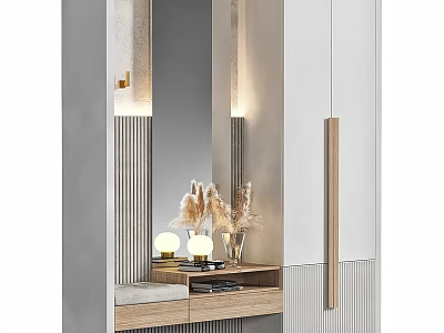 Modern Entryway Cabinet and Side Cabinet with Wooden Design Pampas Grass and Table Lamps 3d model
