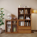 Wooden Cabinet With Glass Doors And Bookshelf Featuring Sewing Machine Radio And Decorative Items