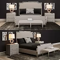 Modern Double Bed Interior With Upholstered Headboard Nightstands And Table Lamps