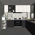 Modern Kitchen Interior With White Dark Gray Cabinets Appliances And Window Blinds
