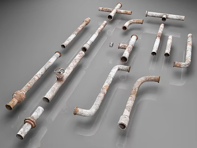 Rusty Metal Plumbing Pipes With Various Shapes And Corroded Surfaces 3d model