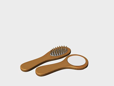 Wooden Bathroom Accessories Including Handheld Brush And Mirror With Simple Design For Daily Use 3d model
