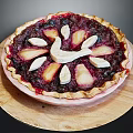 Delicious Fruit Pie With Berry Filling Topped With Pear And Banana Slices On Wooden Board