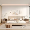 Modern Minimalist Bedroom Interior Design With Wall Art Wooden Wardrobe And Roller Blinds