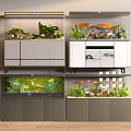 Multiple Aquariums With Decorative Plants Various Setups And Cabinet Stands For Home Interior