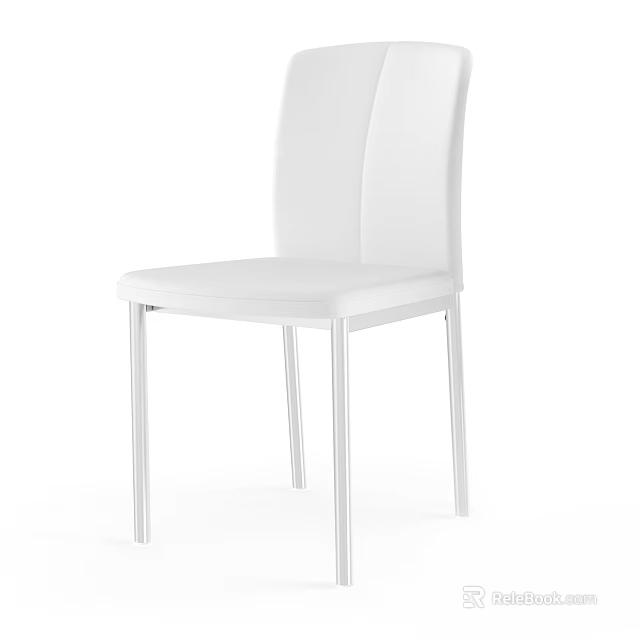 Modern White Dining Chair With Sleek Upholstered Seat And Metal Legs 3d model 