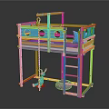 Kids Bunk Bed With Yellow Frame Blue Purple Decor Ladder Swing And Purple Mat