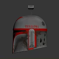 Mandalorian Weapon Helmet with Silver Metallic Reflective Surface Red V Symbol and Antenna