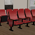Red Public Chairs With Armrests And Small Tables In Theater With Wooden Floor