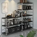 Sturdy Metal Storage Shelf With Coffee Machine Microwave Kettle Jars And Kitchen Storage Boxes 3d model