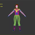 3D Female Character Model With Blue Accent Vest Black Arm Sleeves And Brown Pants