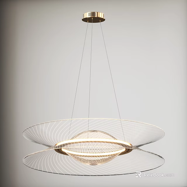 Minimalist Modern Chandelier With Double Layer Wire Frame And Soft Lighting 3d model
