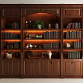 Dark Wooden Bookcase With Multiple Compartments Books Decorative Items And Green Plant