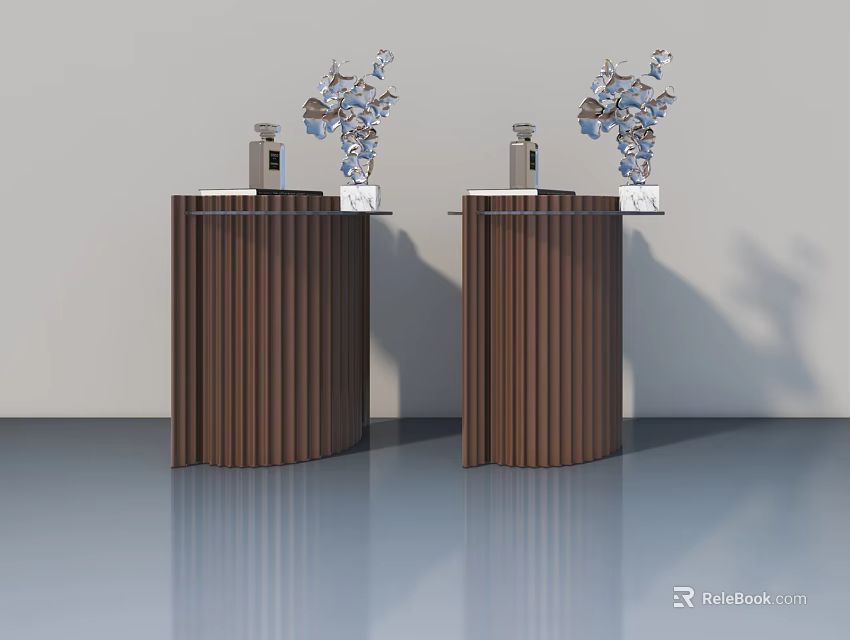 Two Brown Cylindrical Swing Door Display Stands With Mechanical Components Indoor 3d model