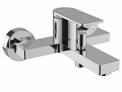 Modern Chrome Wall Mounted Faucet With Sleek Handle And Polished Design 3d model