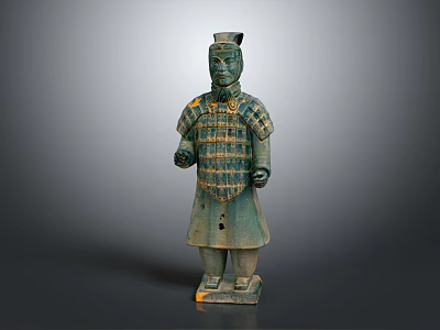 Ancient Chinese Terracotta Warrior Sculpture With Armored Robe And Standing Posture 3d model