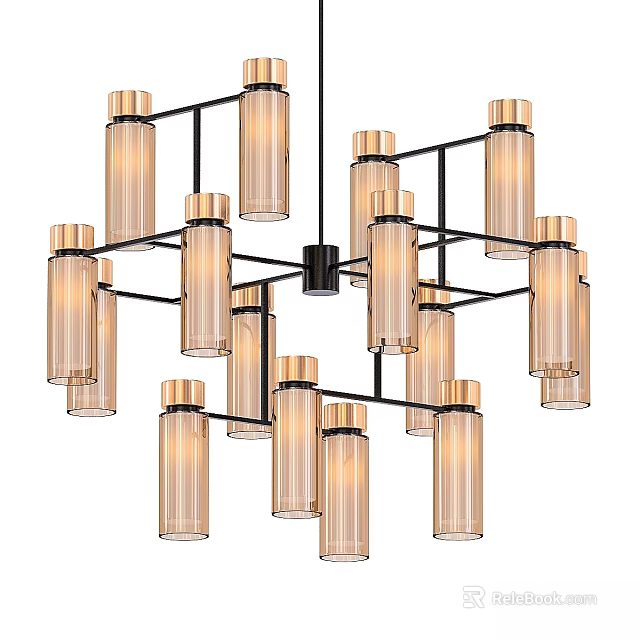 Modern Contemporary Chandelier With Metal Frame And Multiple Cylindrical Glass Shades 3d model 