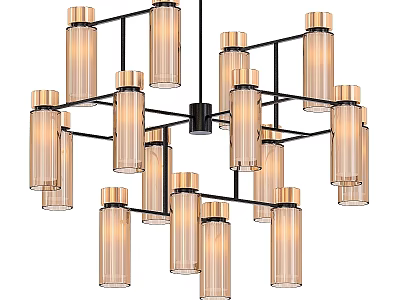 Modern Contemporary Chandelier With Metal Frame And Multiple Cylindrical Glass Shades 3d model