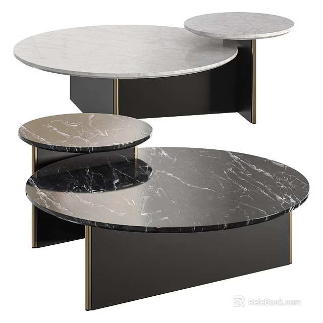 Elegant Modern Coffee Table With Black White Marble Layered Round Top Design 3d model