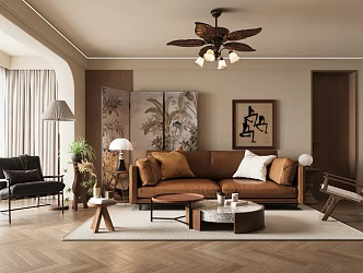 Middle Ancient Home Living Room Small Apartment Living Room Warm Color Living Room Sofa Coffee Table Combination 3d model