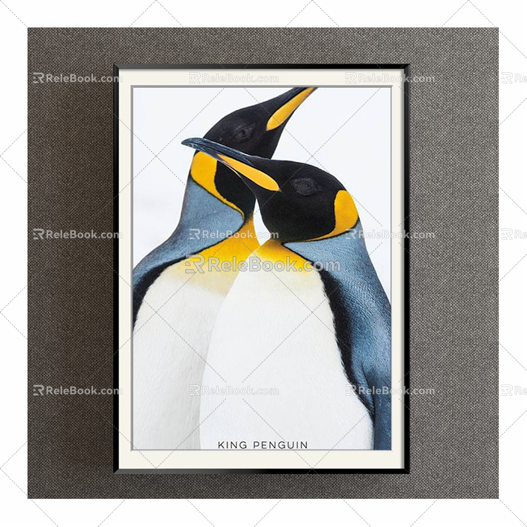 Modern Animal Painting Simple Blue Children's Room Animal Penguin Decorative Painting 3d model