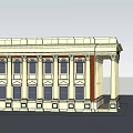 Classical Continuous Building With White Facade Columns And Brick Red Accents