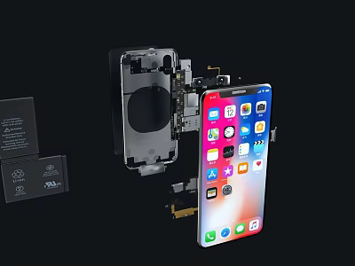 Disassembled Mobile Phone With Internal Components Display Screen And Battery 3d model