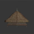 Traditional Conical Thatched Roof Building With Wooden Base And Spire Decoration