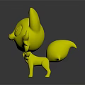 Cute Green And White Cartoon Feline Creature With Big Pink Eyes Standing