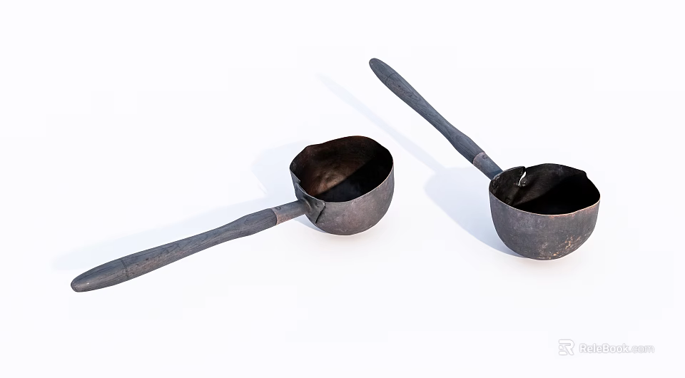 Vintage Metal Tableware Set with Long Handle Two Spoons for Kitchen Use 3d model