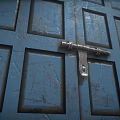 Blue Rusty Gate With Metal Hinge And Weathered Panel Design 3d model