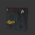 Electronics Appliances Storage Metal Cabinet With Double Door Rusty Surface And Graffiti Design