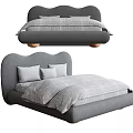 Modern Gray Double Bed With Curved Headboard Wooden Legs And Bedding