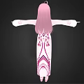3D Anime Character Model in Pink Qipao with Long Pink Hair Floral Patterns Arms Outstretched
