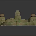 Ancient Circular Stone Platform With Intricate Carvings Steps And Ceramic Pots 3d model