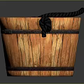Wooden Bucket With Black Rope Handle And Natural Wood Grain Details