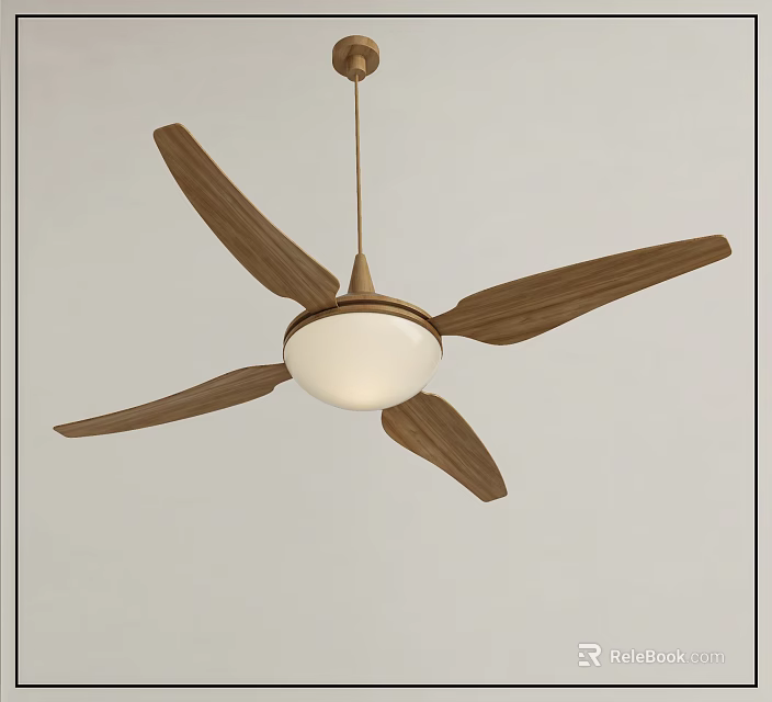 Modern Ceiling Fan Light with Wooden Blades and Round Lampshade for Home Decor 3d model 