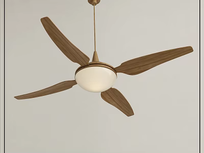 Modern Ceiling Fan Light with Wooden Blades and Round Lampshade for Home Decor 3d model