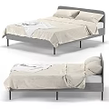 Minimalist Double Bed With Gray Frame Beige Linen Bedding And Draped Blanket 3d model