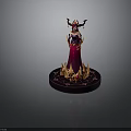 Ornate Fantasy Character Statue With Elaborate Headdress Red Robe And Golden Spiked Base