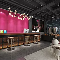 Modern Clothing Store Interior Design With Hanging Clothes Display Racks And Decorative Shelves