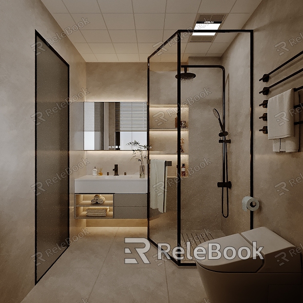 Modern toilet toilet toilet sink basin shower glass partition model