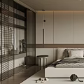Modern Bedroom Interior Design With Large Bed Minimalist Headboard Wooden Floor Green View Through Window