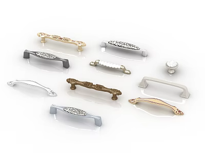 Various Decorative Cabinet Handles In Brass Silver And White Designs For Home Furniture 3d model