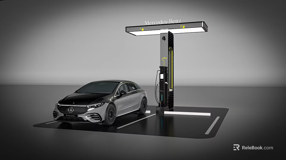 Modern Commercial Electric Vehicle Charging Station for Mercedes-Benz Car Charging 3d model 