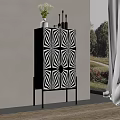 Modern Black White Entryway Console Cabinet With Geometric Pattern Gold Decor And Natural Light