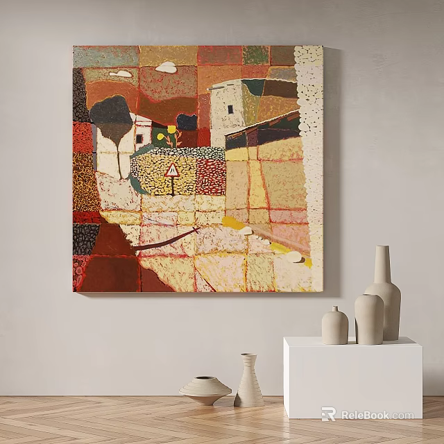 Abstract Painting Wall Art With Warm Color Tones Geometric Patterns And Textured Details 3d model 
