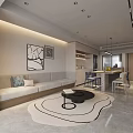 Modern Living Dining Room Interior With Beige Sofa Decorative Paintings Round Rug And Dining Chairs