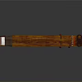 Traditional Brown Guqin Household Item with Clear Visible Strings and Red Tassel Decoration